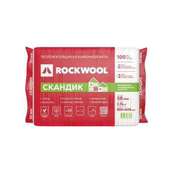 Утеплитель ROCKWOOL Роквул Лайт Баттс СКАНДИК (35кг/м3) 800х600, 100 мм 6пл/2,88м2 0,288м3